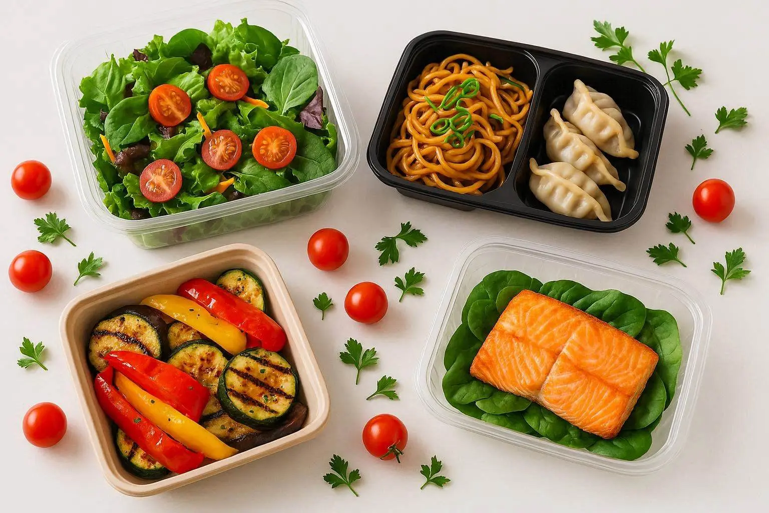 用雷泰容器盛放的一桌餐食