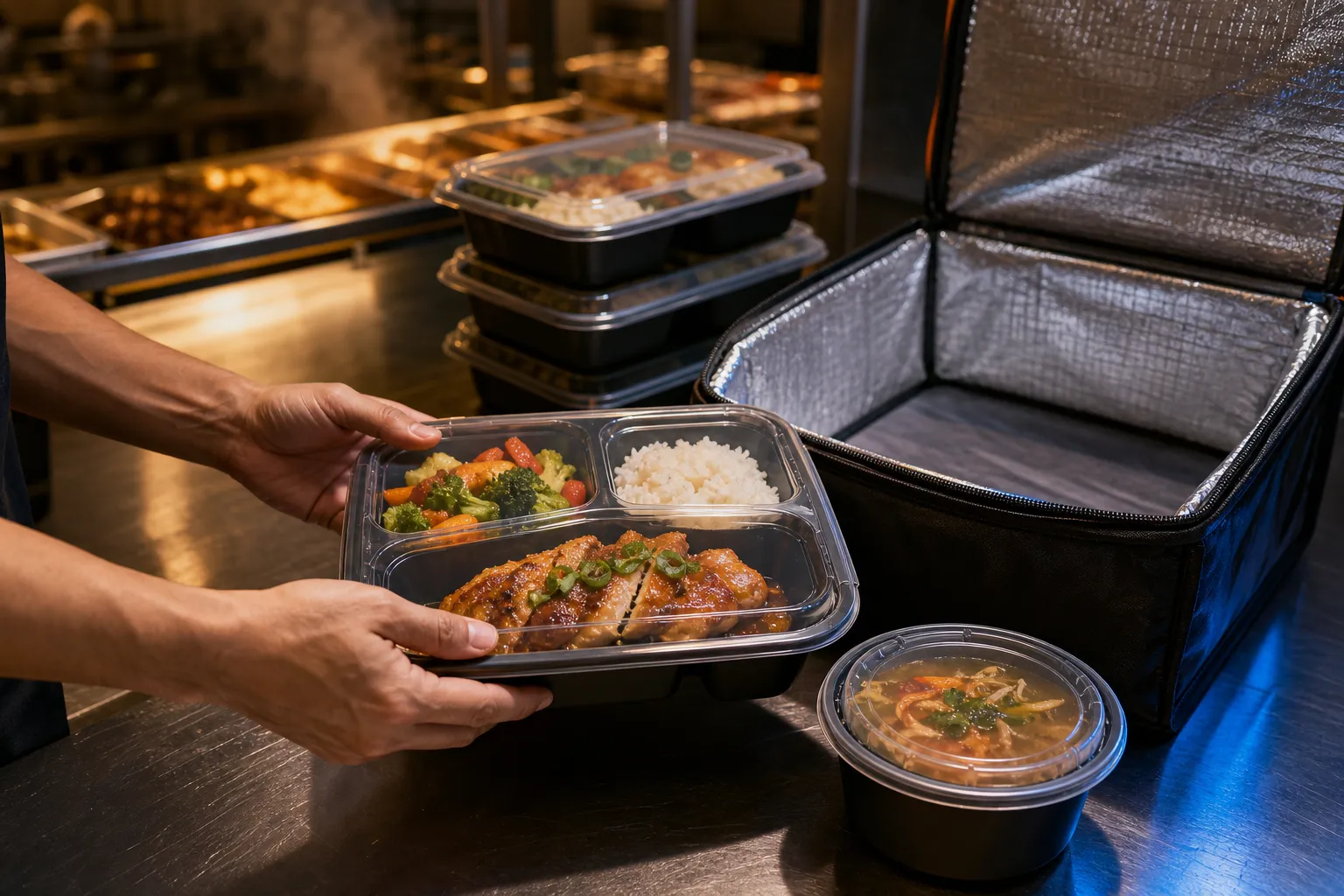 Secure prepared meals arranged for delivery